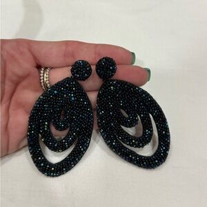 DEEPA GURNANI BLACK BLUE METALLIC BEADED EARRINGS